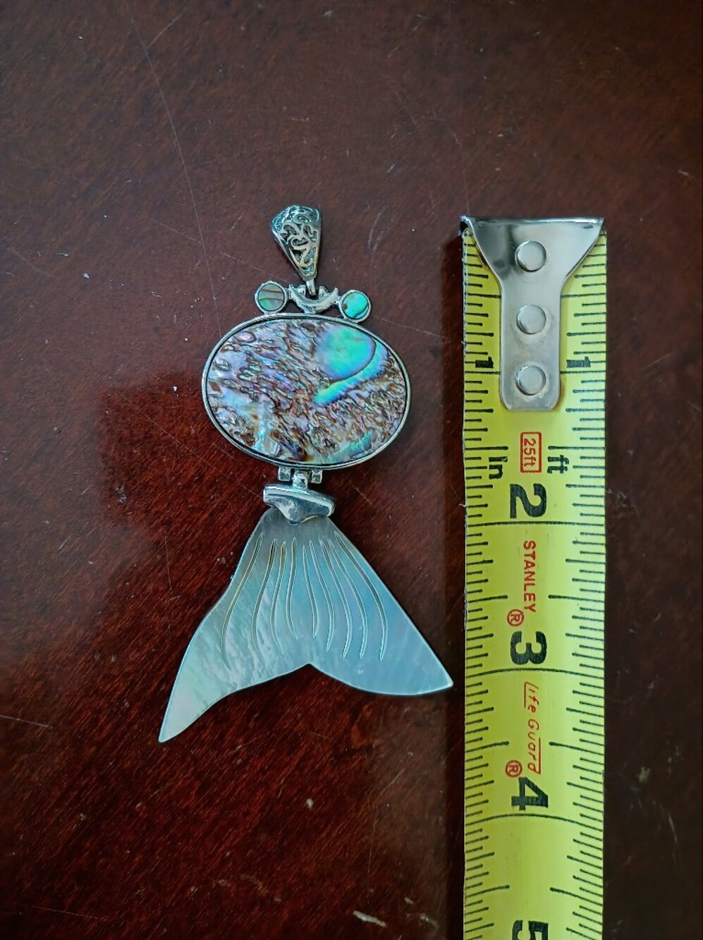 Abalone Shell Mermaid Tail Pendant Necklace - Silver Tone - Picture 4 of 4